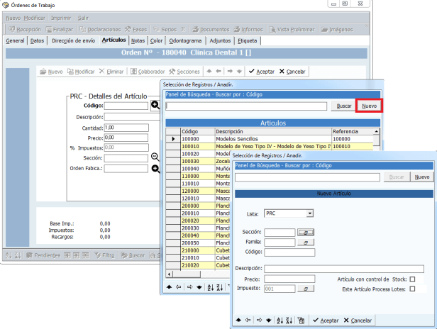 Dar de alta artículo desde ordenes